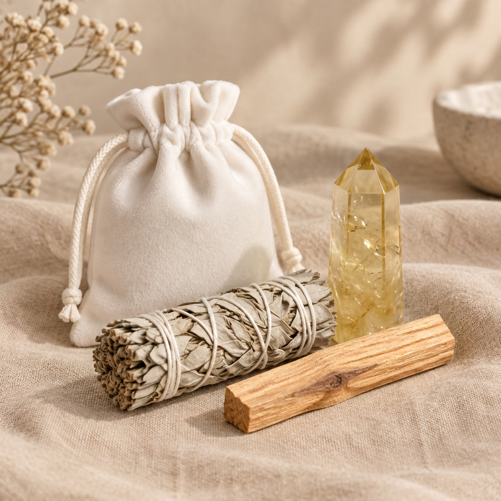 Mindful Gift Set with White Sage, Palo Santo & Crystal Tower — Citrine