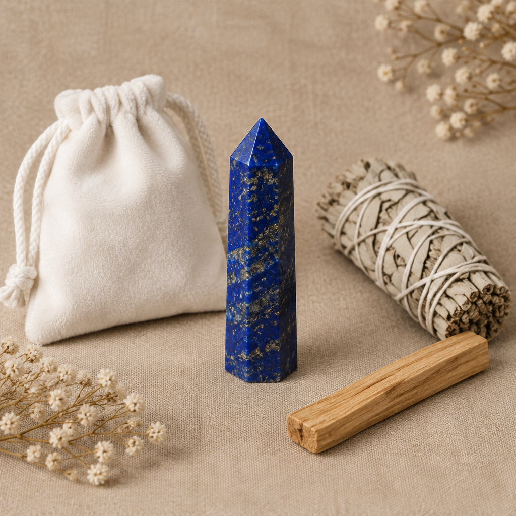 Mindful Gift Set with White Sage, Palo Santo & Crystal Tower — Lapis Lazuli